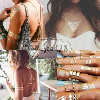 พร้อมส่ง⭐แทททูสติกเกอร์ รอยสักสีทอง Gold foil tattoo sticker