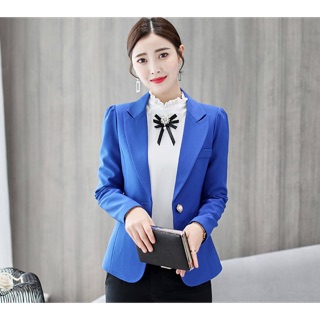 FBเสื้อสูทผู้หญิงแฟชั่น ใส่ทำงาน สไตล์เรียบหรู 5 size S/M/L/XL/2XL รหัส 1876-สีน้ำเงิน