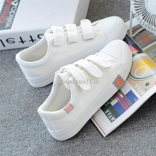 ▧◐❀รองเท้าสตรี Velcro นักเรียนรองเท้าผ้าใบฤดูใบไม้ผลิฤดูร้อนและฤดูใบไม้ร่วงรองเท้าสตรีเกาหลีทุกคู่รองเท้าสีขาวแบนรองเท้