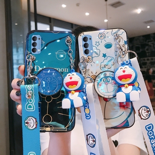 Cartoons Case OPPO Reno 4 4 Pro Reno 5 5G Reno 5 Pro เคส Casing Blu-ray Doraemon Phone Case With Bracket Doll Lanyard Backpack  Soft Cover เคสโทรศัพท