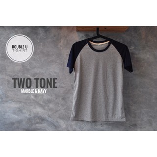 ออกใบกำกับภาษีได้ - เสื้อยืดทูโทน TWO TONE T-SHIRT  ตัวเสื้อสีเทา แขนสีกรม **เสื้อซักแล้วไม่ต้องรีด**