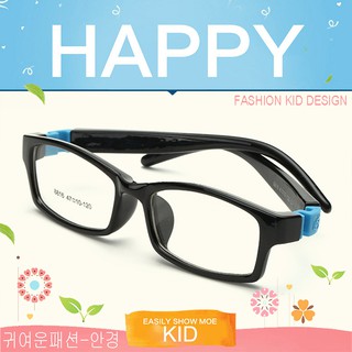 KOREA แว่นตาแฟชั่นเด็ก แว่นตาเด็ก รุ่น 8816 C-1 สีดำเงาขาดำข้อฟ้า ขาข้อต่อที่ยืดหยุ่นได้สูง (สำหรับตัดเลนส์)