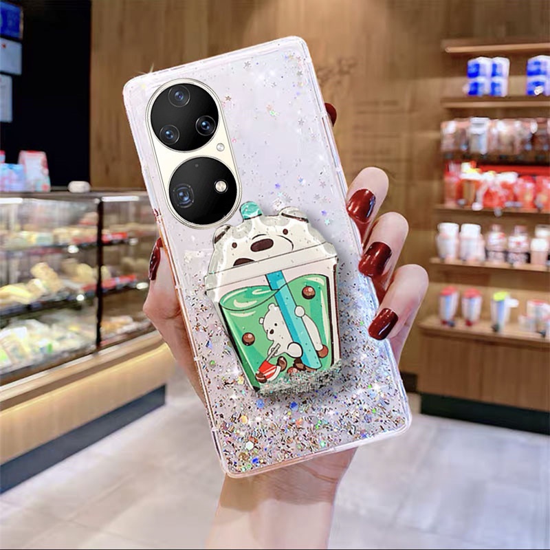 new-เคส-huawei-p50-pro-nova-9-pro-8i-8-7-7i-7se-y7a-5g-case-clear-bling-glitter-back-cover-cute-cartoon-bears-design-quicksand-bracket-casing-with-stand-holder-phone-cell-case-เคสโทรศัพท์-hua-wei-p50p