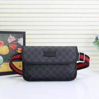 [จุด] ของแท้ 100% Gucci Gucci สีดำสีเทาผ้าใบ Crossbody กระเป๋าด้านเดียวหน้าอกกระเป๋าสะพายกระเป๋าผู้ชายและผู้หญิงกระเป๋า