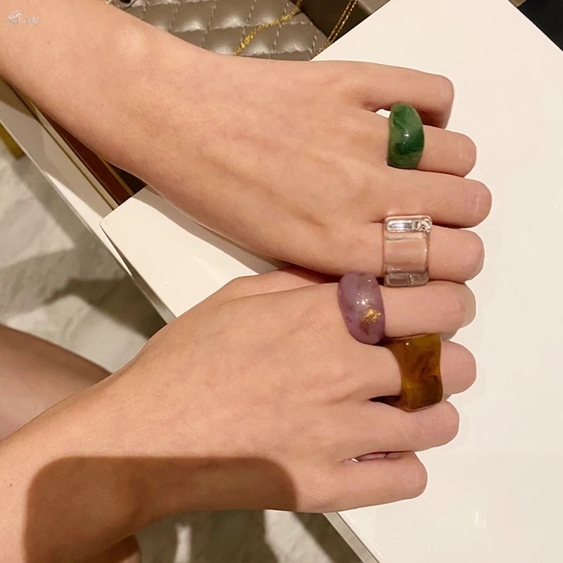 ภาพสินค้าเครื่องประดับแฟชั่นสตรีแหวนหินหยกสีเรซิ่นอินเทรนด์ จากร้าน hishop1.th บน Shopee ภาพที่ 3