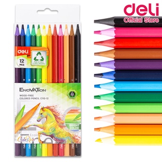 Deli C110-12 Colored Pencil 12 colors ดินสอสีไม้ 12 สี WOOD-FREE สีไม้ ดินสอสี เครื่องเขียน สีระบาย อุปกรณ์วาดรูป อุปกรณ์เครื่องเขียน