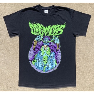 คอลูกเรือเสื้อยืดคอกลมขายดี เสื้อยืดลําลอง แขนสั้น พิมพ์ลายวงร็อค Dreamers สีดํา PPfdka92BImidi02ผ้าฝ้ายแท้