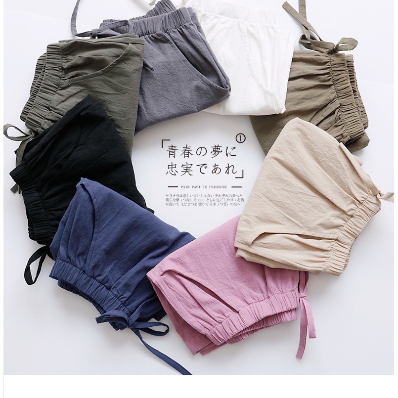 ภาพสินค้าS-010(พร้อมส่ง1-2วัน)  กางเกงขาสั้นผ้าลินินสไตล์ญี่ปุ่น มีให้เลือก10สี จากร้าน comfashionstore บน Shopee ภาพที่ 5