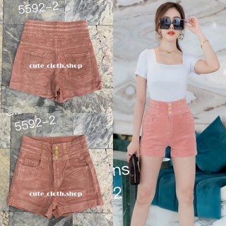 5592-2 G.D Jeans กางเกงขาสั้นผ้าลูกฟูกยืด(เอวสูง)สีชมพู แต่งดีเทลขอบเอวเก๋ๆ พร้อมติดกระดุมทอง