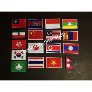 Iron on patches - อาร์ม ตัวรีดติดเสื้อ กระเป๋า หมวก ธงชาติเอเชีย Asia  size 3*4.5 cm