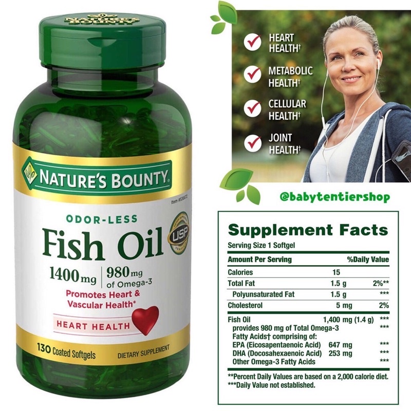 Nature's Bounty Fish Oil 1400mg 130Softgels เนเจอร์ บาวน์ตี่ ฟิชออยล์ ...