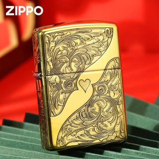 Zippo Zippo ของแท้๑۞Zippo Zippo ไฟแช็กของแท้ ของแท้ สลักลึก ลิมิเต็ด อิดิชั่น หัวใจ Tang หญ้า ไฟแช็ก กันลม ตัวผู้