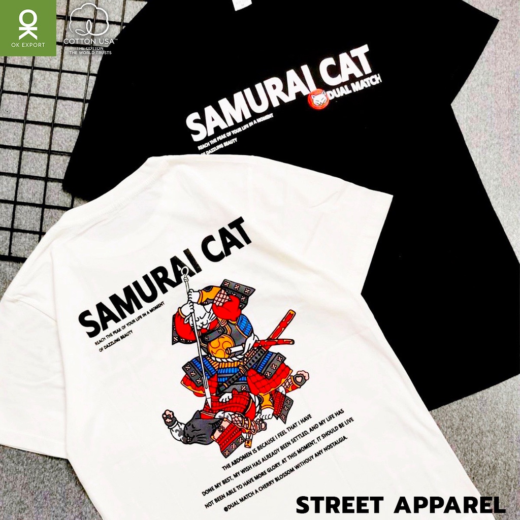 2022-เสื้อยืดใหม่เสื้อยืด-สกรีนลาย-samurai-cat-street-apparel-เสื้อคอกลม-เสื้อคู่-ผ้านำเข้าusa-เจ้าเดียวที่นี่
