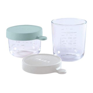 BEABA ชุดกระปุกแก้ว ฝาปิดสูญญากาศ Set of 2 conservative glass jars (150 ml  AIRY GREEN / 250 ml LIGHT GREY)