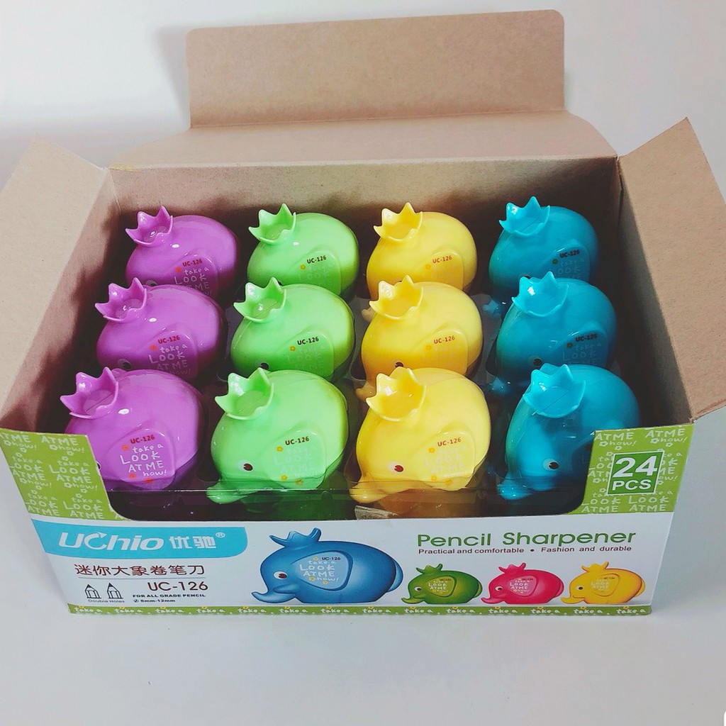 กบเหลาดินสอช้างน่ารักๆราคาถูก-แพ็ค-24-ชิ้นคละสี