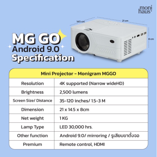 ภาพหน้าปกสินค้าMini projector รุ่น MG-GO Wifi + Android 9.0  1080HD มินิโปรเจคเตอร์พกพา จากร้าน monihaus บน Shopee