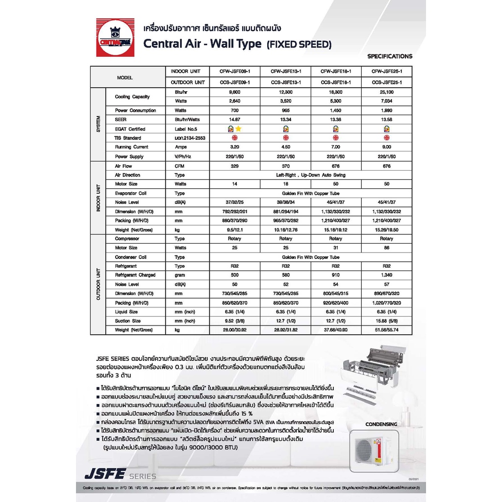 ภาพสินค้าแอร์บ้าน แอร์ราคาส่ง แอร์ติดผนัง แอร์CENTRAL AIR รุ่น JSFE Series CFW-JSFE NEW 2020 R32 แอร์เฉพาะเครื่อง แอร์ราคาถูก จากร้าน suppanut8066 บน Shopee ภาพที่ 2