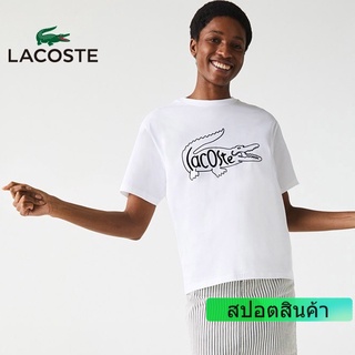 Lacoste ใหม่เสื้อยืดลําลองแฟชั่นสําหรับสตรีแขนสั้นคอกลมลายหนังจระเข้เหมาะกับการเล่นกีฬา| Tf0610