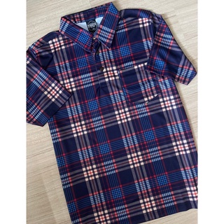 Polo เสื้อโปโลแขนสั้น เสื้อเชิ้ตโปโล  ลายสก็อตม่วง P235