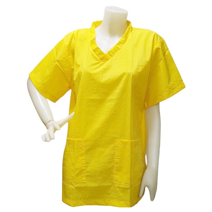 groomer-apparel-เสื้อช่างตัดขนสุนัข-dogtalog-แบบคอวี-ทรงเสื้อสครับ-สีเหลือง-เบอร์-m