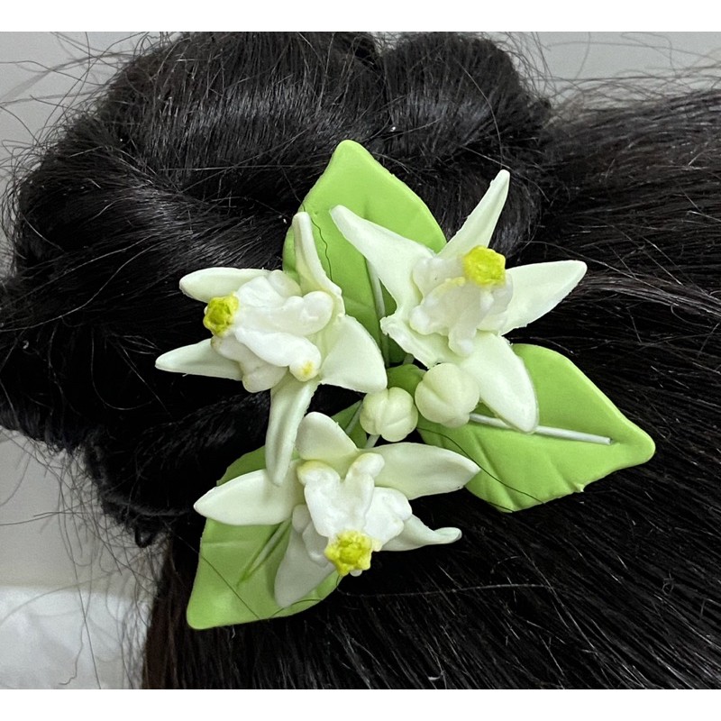 ดอกรัก-สีขาว-ดอกไม้เสียบผม-ดอกไม้ประดับผม-ดอกไม้ประดิษฐ์-ทำจากดินไทย