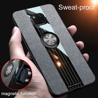 Fashion Woven Cloth Casing Huawei Mate 20 X 20X Soft TPU Cover Mate20 Pro Magnetic Car Finger Ring Holder Case