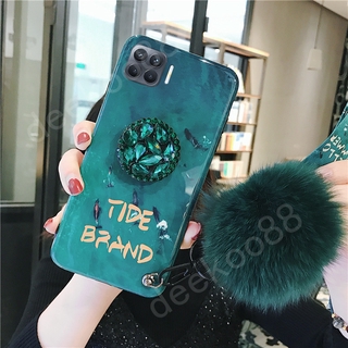 เคสโทรศัพท์ OPPO A93 Phone Case Emerald Hairball Lanyard Casing Luxury Rhinestone Bracket Tide Cover for OPPOA93 เคส