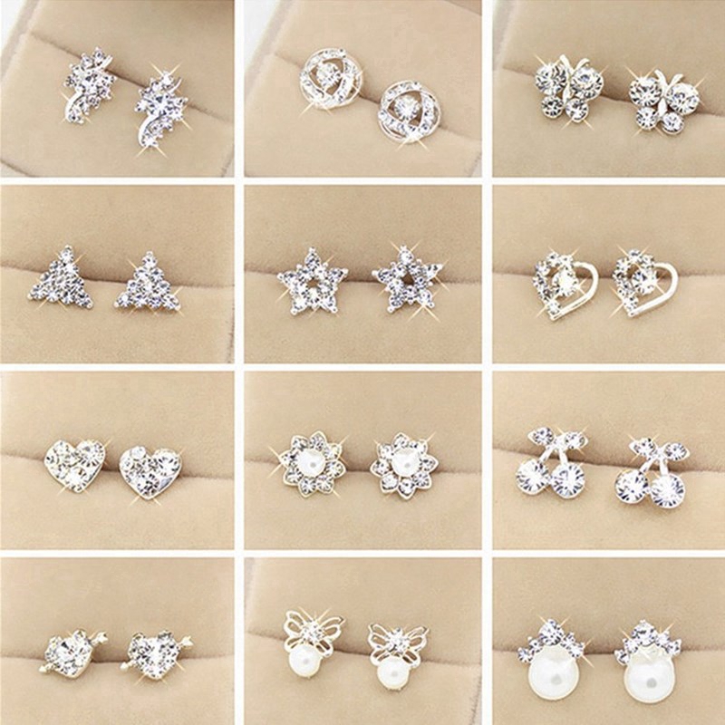 ภาพหน้าปกสินค้าKorean Fashion Heart Star Pearl Rhinestone Stud Earrings for Women Girls Charms Jewelry Wholesale จากร้าน magnificent.th บน Shopee