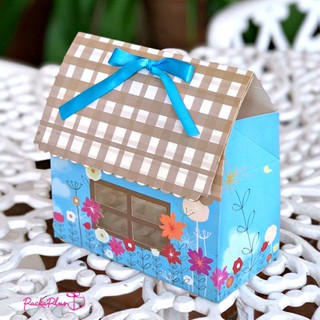 กล่องเค้ก คุกกี้  5ใบ กล่องของขวัญ กล่องกระดาษ เจาะหน้าต่าง กระดาษพรีเมี่ยม Happy Hut พร้อมริบบิ้น