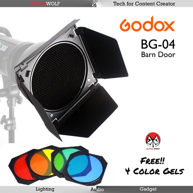 godox-bd-04-bd04-barndoor-barn-door-อุปกรณ์ควบคุมทิศทางแสง-ภาพนิ่ง-วีดีโอ-พร้อม-honeycomb-grid-และเจลสี-4เฉดสี