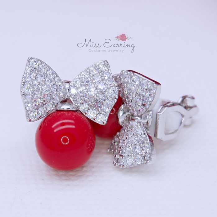 miss-earring-ต่างหูหนีบ-cz-โบว์-good-girl-ลูกปัดสีแดง