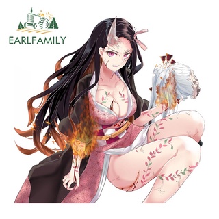 Earlfamily สติกเกอร์ ลายการ์ตูน Nezuko Demon Slayer กันรอยขีดข่วน ขนาด 13 ซม. x 12.8 ซม. แบบสร้างสรรค์ สําหรับติดตกแต่งรถยนต์