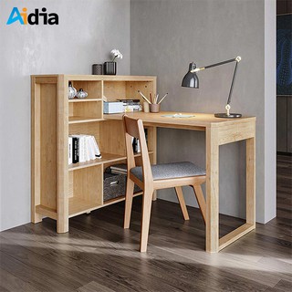 Aidia  โต๊ะทำงานพร้อมชั้นวางหนังสือด้านข้าง  Japan L Study Table ทำจากไม้คุณภาพดี