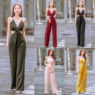 ภาพขนาดย่อของสินค้าMF15009  Jumpsuit จั้มสูทสายเดี่ยว อกผูกโบว์สายเดี่ยวผูกแบบไขว้ด้านหลัง เอวสม็อคหลัง  มีซิปหลัง งานผ้าทอ พร้อมส่ง