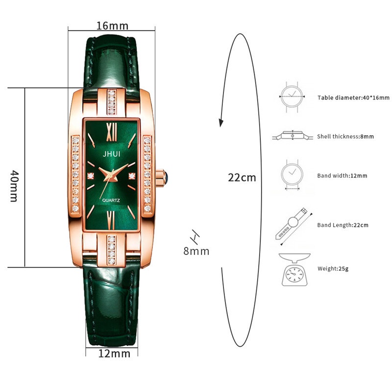 ภาพสินค้านาฬิกาข้อมือ ทรงสี่เหลี่ยม ขนาดเล็ก สีเขียว แบบเรียบง่าย สไตล์เรโทร สําหรับผู้หญิง จากร้าน dream001.th บน Shopee ภาพที่ 8