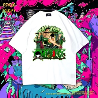 เสื้อยืด ขนาดใหญ่ พิมพ์ลาย Psycho Crucify "Roronoa Zoro" | สีขาว | เสื้อเชิ้ต Zoro | อนิเมะ | เสื้อเชิ้ต One Piece | เสื