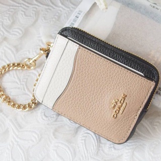 🎀 (สด-ผ่อน) กระเป๋า ใส่บัตร สีขาวเบจ COACH C1886 ZIP CARD CASE ZIP CARD CASE IN COLORBLOCK COACHC1886