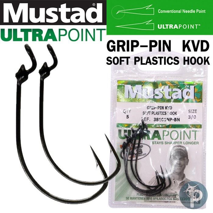 พร้อมส่ง！！ เบ็ด Mustad KVD GRIP-PIN HOOK #38101NP-BN