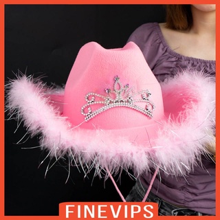 [Finevips] หมวกคาวบอยสีชมพู - สีชมพู Cowgirl หมวกเจ้าหญิงกับออกแบบมงกุฎ