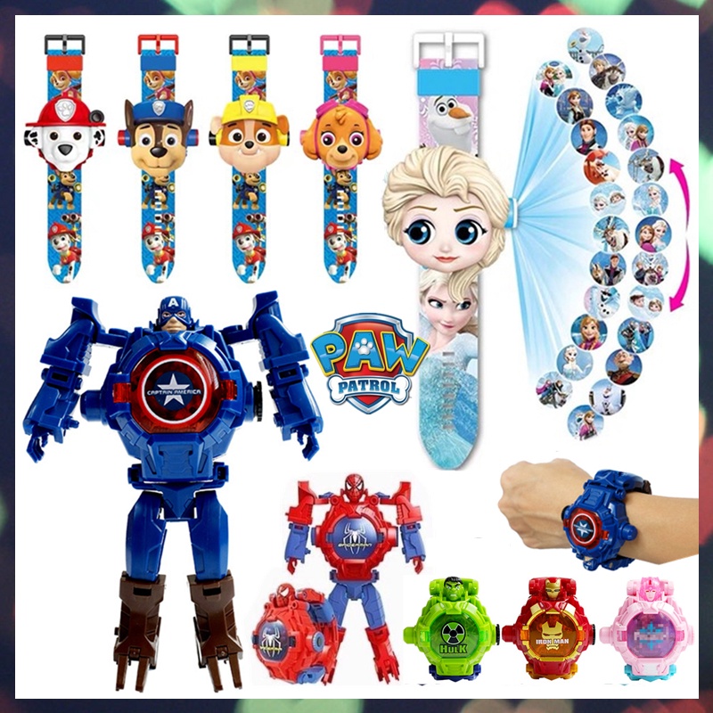 พร้อมส่ง-24-ภาพ-นาฬิกาเบ็นเท็น-ของเล่น-นาฬิกาเด็กฉายภาพได้-paw-patrol-ไอรอนแมน-สไปเ-นาฬิกาฉายภาพสำหรับเด็ก