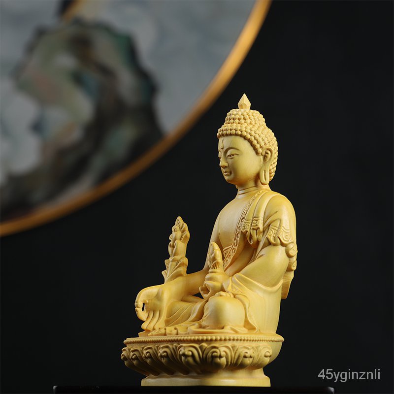 เครื่องประดับไม้แกะสลักไม้-boxwood-พระพุทธรูปเภสัชกร-xianzong-เภสัชกรพระพุทธรูป-liuli-guanglathagata-พระพุทธรูปบูชาที่บ้