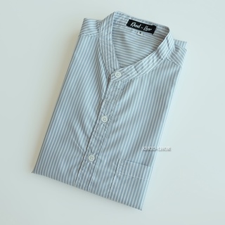 CAMISA BRAND เชิ้ตคอจีน ริ้วเทา(Y31) ผ้าCotton เสื้อทำงาน เสื้อใส่เที่ยว เทา