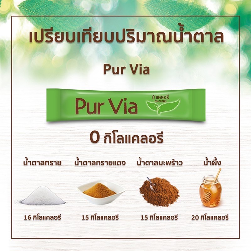 Pur Via Stevia 40 Sticks เพอเวีย สตีเวีย จากใบหญ้าหวาน 1 กล่อง มี 40 ...
