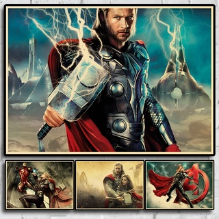 โปสเตอร์ภาพวาดการ์ตูนซูเปอร์ฮีโร่มาร์เวล: Thor สไตล์เรโทร สําหรับตกแต่งบ้าน ห้อง บาร์