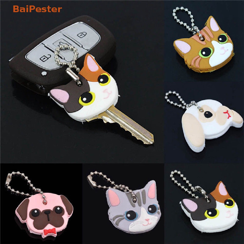 baipester-silicone-puppy-pug-cat-rabbit-key-cover-cap-keychain-key-ring-pvc-key-case-gift