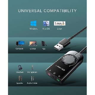 ภาพขนาดย่อของภาพหน้าปกสินค้าUgreen External USB Sound Card Mic Audio Card USB to 3.5mm Earphone Headphone จากร้าน warmuily บน Shopee ภาพที่ 5