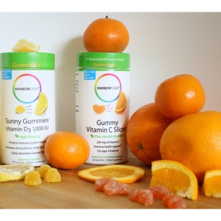 💥pre order💥🇺🇸 Rainbow Light Gummy Vitamin C & Vitamin D3, Lemon Flavor, 1,000 IU, Slices, Tangy Orange Flavor,90;100