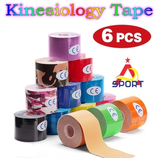 Kinesiology Tape (6ม้วน) ขนาด 5cm.X5M. เทปบำบัด เทปติดกล้ามเนื้อ เทปพยุงกล้ามเนื้อ เทปยืดหยุ่น