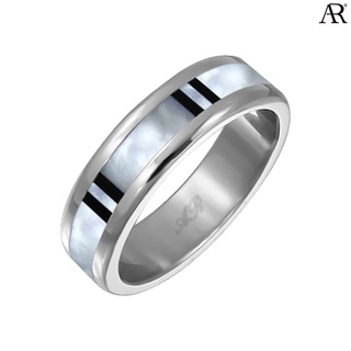 ANGELINO RUFOLO Ring ดีไซน์ Pearl &amp; Onyx แหวนผู้ชาย Stainless Steel 316L(สแตนเลสสตีล)คุณภาพเยี่ยม สีเงิน/สีดำ/สีขาว