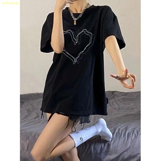 พร้อมส่ง 🔥เสื้อยืดแขนสั้นพิมพ์ลาย Love Cotton สำหรับผู้หญิง 2022 เวอร์ชั่นเกาหลีใหม่หลวมเสื้อผ้ายอดนิยมทั้งหมด